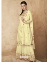 Light Yellow Designer Heavy Faux Georgette Embroidered Palazzo Salwar Suit