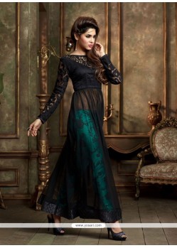 Classical Net Black Embroidered Work Anarkali Suit