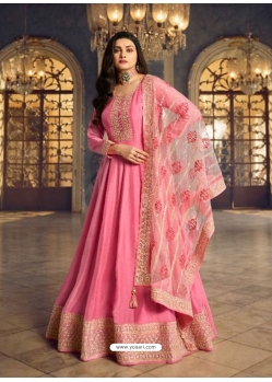 Light Pink Designer Party Wear Dola Silk Anarkali Suit