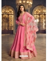 Light Pink Designer Party Wear Dola Silk Anarkali Suit
