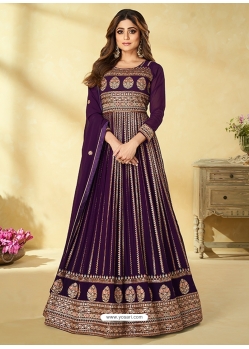 Purple Readymade Designer Wedding Wear Real Georette Anarkali Suit