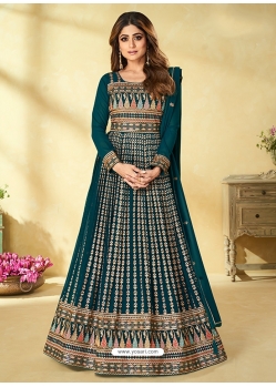 Teal Blue Readymade Designer Wedding Wear Real Georette Anarkali Suit