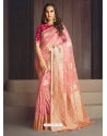 Peach Designer Wedding Wear Fancy Fabric Sari