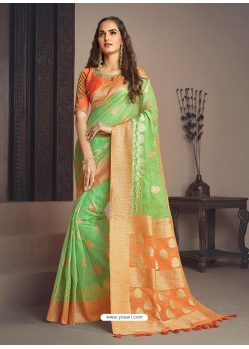 Green Designer Wedding Wear Fancy Fabric Sari