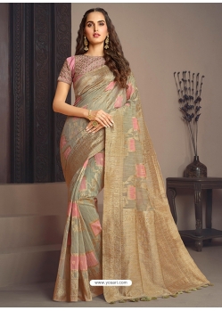 Taupe Designer Wedding Wear Fancy Fabric Sari