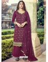 Deep Wine Designer Heavy Pure Georgette Embroidered Palazzo Salwar Suit