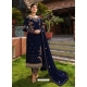 Dark Blue Designer Faux Georgette Embroidered Straight Salwar Suit