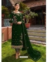 Forest Green Designer Faux Georgette Embroidered Straight Salwar Suit