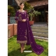 Purple Designer Faux Georgette Embroidered Straight Salwar Suit