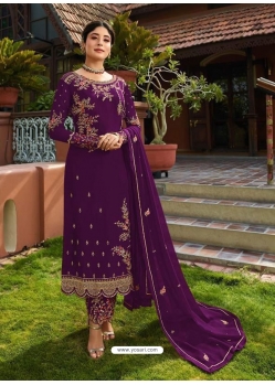 Purple Designer Faux Georgette Embroidered Straight Salwar Suit