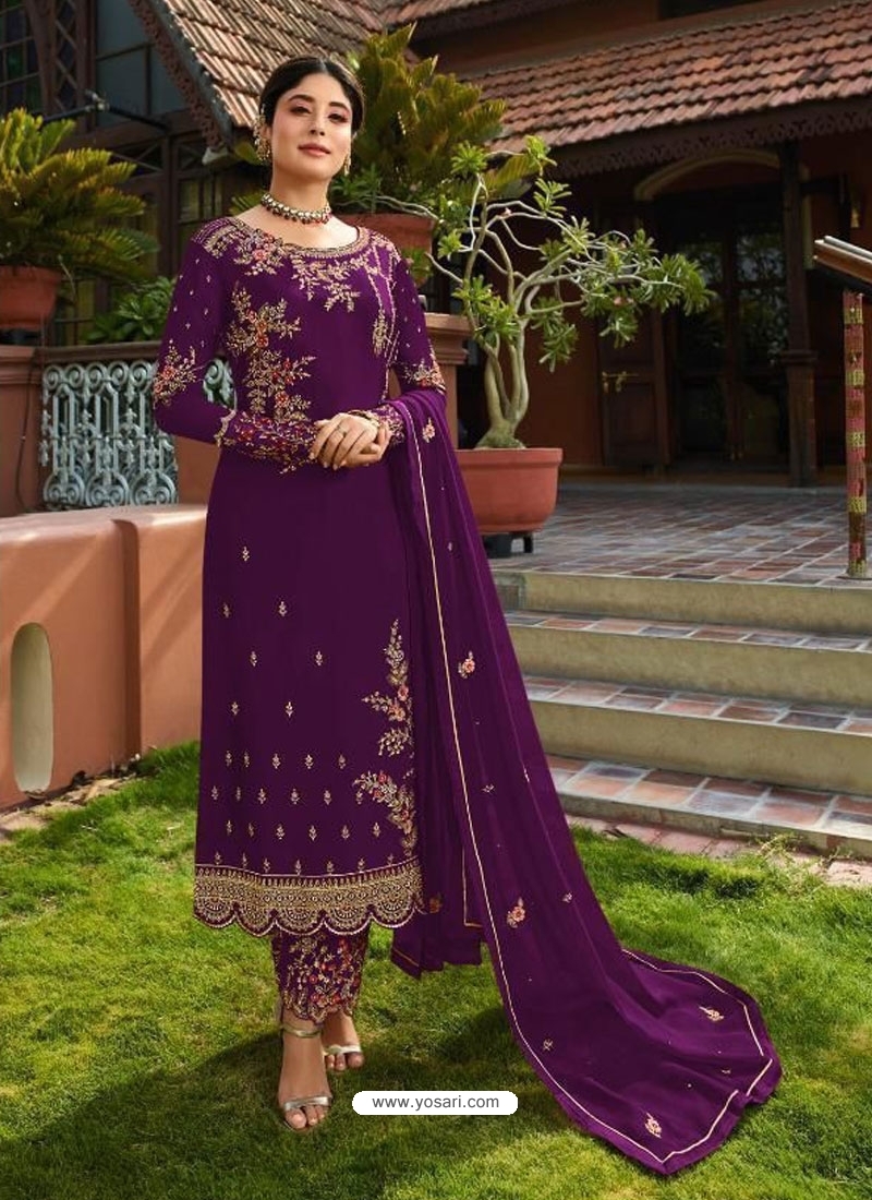 Purple Color Faux Georgette With Embroidery Work Salwar Suit – Joshindia