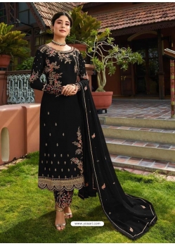 Black Designer Faux Georgette Embroidered Straight Salwar Suit
