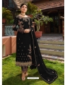 Black Designer Faux Georgette Embroidered Straight Salwar Suit