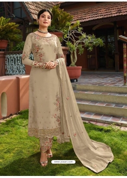 Gold Designer Faux Georgette Embroidered Straight Salwar Suit