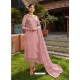 Baby Pink Designer Faux Georgette Embroidered Straight Salwar Suit