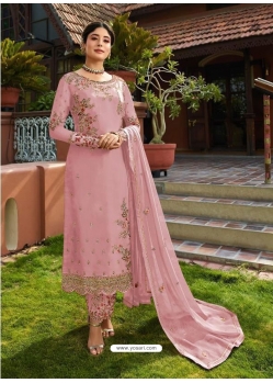 Baby Pink Designer Faux Georgette Embroidered Straight Salwar Suit
