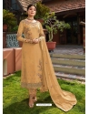 Cream Designer Faux Georgette Embroidered Straight Salwar Suit