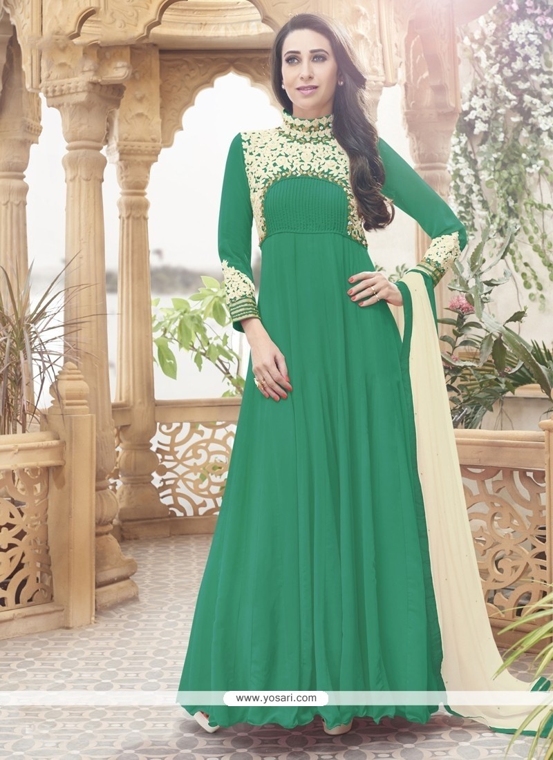 Shop online Karishma Kapoor Green Resham Work Anarkali Salwar Suit