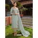 Aqua Grey Designer Faux Georgette Embroidered Straight Salwar Suit