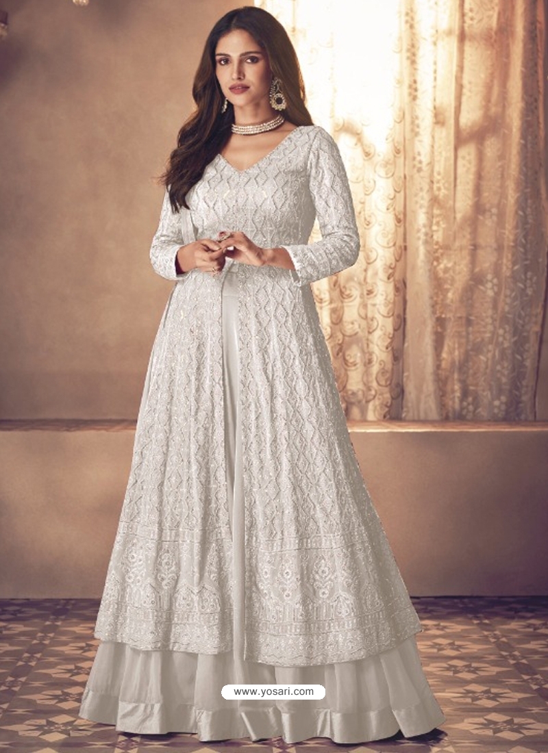 Indiabazaaronline White Net Designer Anarkali Suit for Party