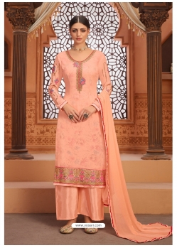 Light Orange Designer Georgette Embroidered Palazzo Salwar Suit
