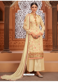 Off White Designer Georgette Embroidered Palazzo Salwar Suit