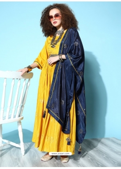 Yellow Readymade Designer Party Wear Embroidered Kurti With Dupatta