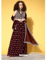 Maroon Readymade Designer Party Wear Embroidered Kurti With Dupatta