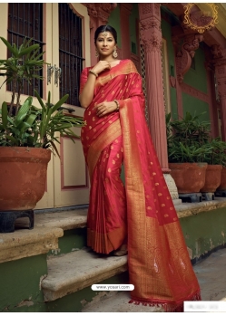 Dark Peach Designer Wedding Wear Woven Sari