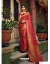 Dark Peach Designer Wedding Wear Woven Sari