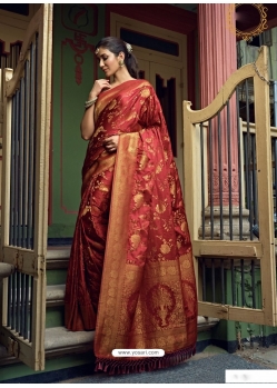 Maroon Designer Wedding Wear Woven Sari