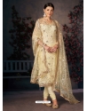 Cream Designer Mono Net Embroidered Straight Salwar Suit