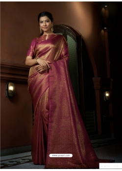 Deep Wine Designer Wedding Wear Art Silk Woven Sari