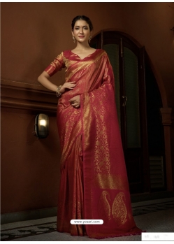 Tomato Red Designer Wedding Wear Art Silk Woven Sari