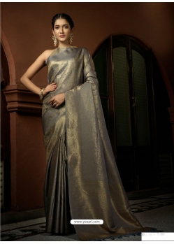 Silver Designer Wedding Wear Art Silk Woven Sari