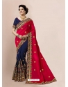 Rose Red Designer Wedding Wear Embroidered Sari