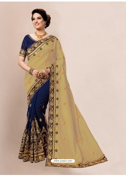 Gold Designer Wedding Wear Embroidered Sari