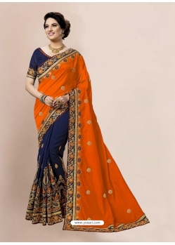 Orange Designer Wedding Wear Embroidered Sari