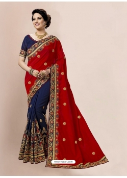 Tomato Red Designer Wedding Wear Embroidered Sari