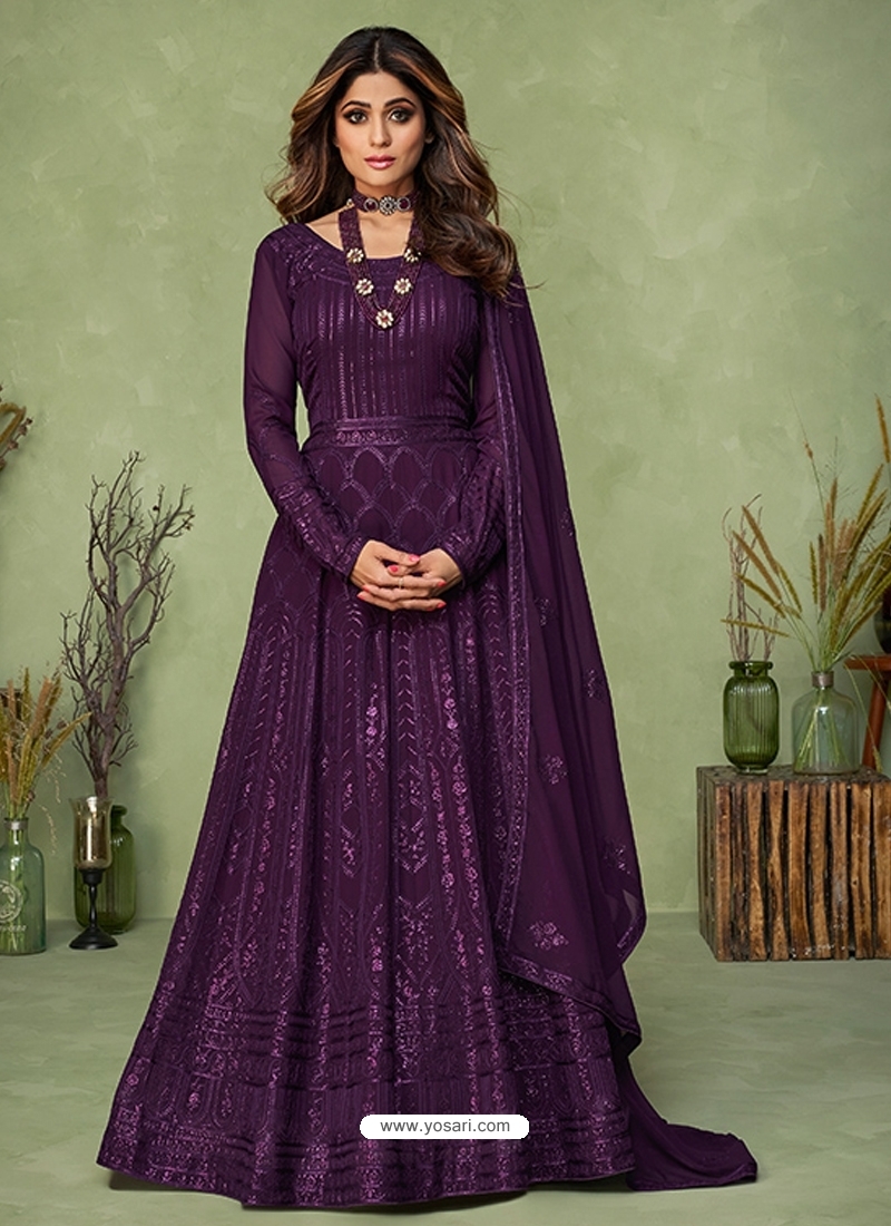 Buy Purple Readymade Designer Party Wear Real Georgette Anarkali ...