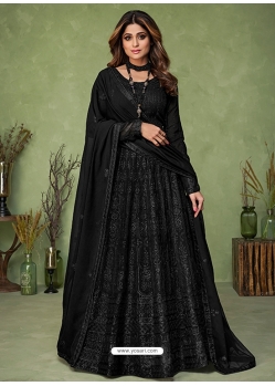 Black Readymade Designer Party Wear Real Georgette Anarkali Suit