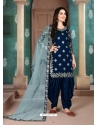Navy Blue Designer Party Wear Art Silk Punjabi Patiala Suit