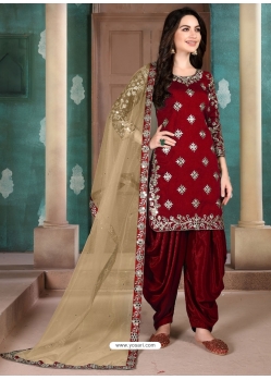 Maroon Designer Party Wear Art Silk Punjabi Patiala Suit