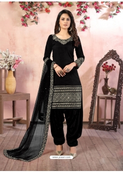 Black Designer Party Wear Art Silk Punjabi Patiala Suit