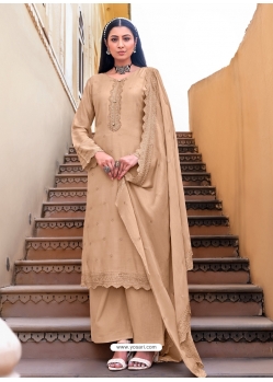 Light Beige Designer Viscose Muslin Embroidered Palazzo Salwar Suit