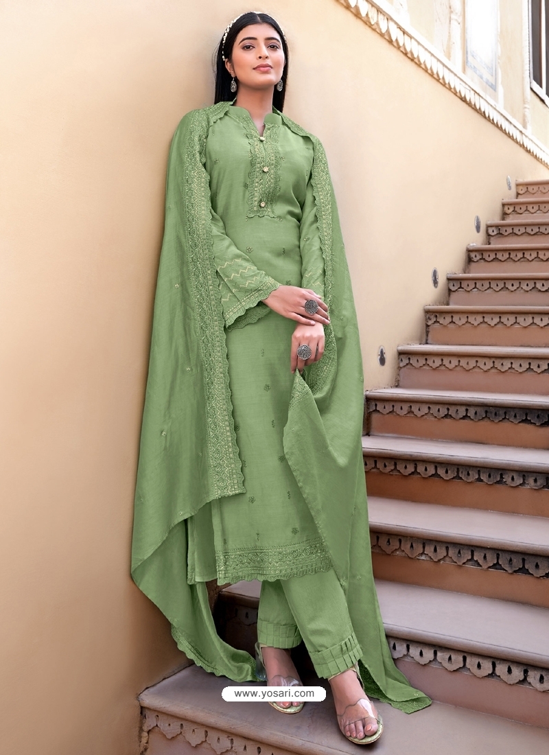 Buy Mehendi Designer Viscose Muslin Embroidered Palazzo Salwar Suit