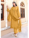 Mustard Designer Viscose Muslin Embroidered Palazzo Salwar Suit