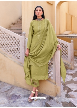 Pista Green Designer Viscose Muslin Embroidered Palazzo Salwar Suit