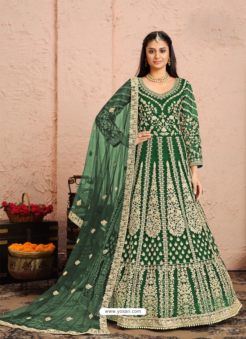 Buy Dark Green Designer Wedding Wear Net Anarkali Suit | Anarkali Suits