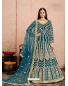 Teal Blue Designer Wedding Wear Net Anarkali Suit